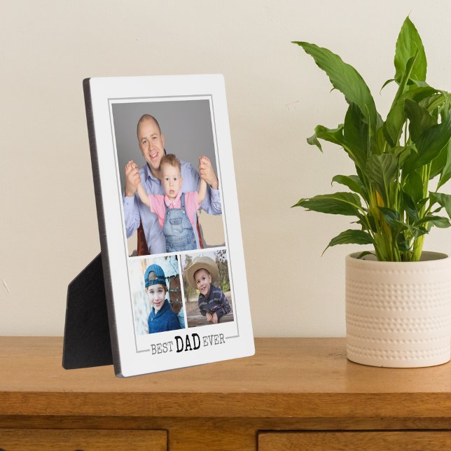 Custom Best Dad Ever 3 Photo Collage White Plaque (Creator Uploaded)