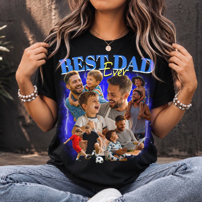 Custom Best Dad Ever Bootleg Style Dad Collage T-Shirt (Creator Uploaded)