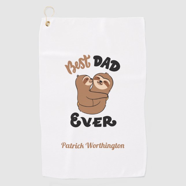 Custom Best Dad Ever Cute Sloth Golf Towel (Front)