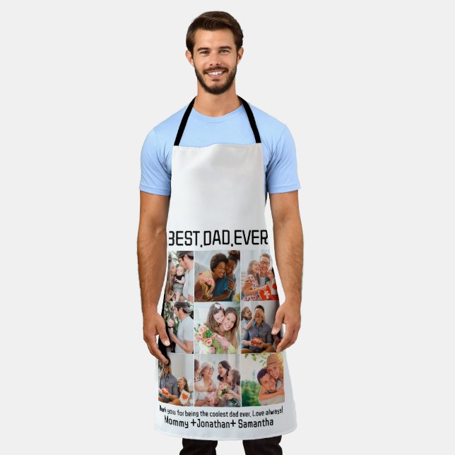 Custom Best Dad Ever Fathers Day 9 Photo Collage Apron (Worn)
