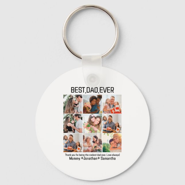 Custom Best Dad Ever Fathers Day 9 Photo Collage Key Ring (Front)