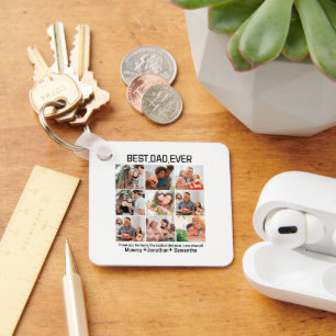Custom Best Dad Ever Fathers Day 9 Photo Collage Key Ring