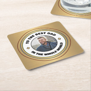 Custom Best Dad Father Photo Personalize Square Paper Coaster