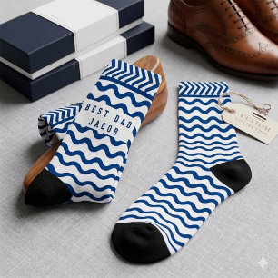 Custom Best Dad Name Blue Wave Pattern Socks