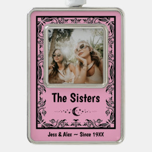 Custom Best Friend Sister BFF Funny Trendy Modern Silver Plated Framed Ornament