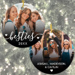 Custom Best Friends 2 Photo Keepsake Ceramic Tree Decoration<br><div class="desc">Create a custom keepsake with this personalised Christmas ornament, featuring a sweet design on both sides. The front includes space for one favourite photo with the word “besties” written across the bottom in a flowing script font, accented by small heart details and the year date. The back offers a clean...</div>