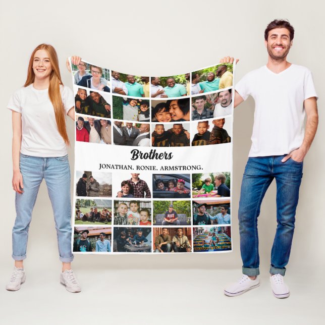 Custom Best Friends Forever Brothers Photo Collage Fleece Blanket (In Situ)