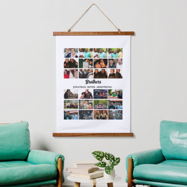 Custom Best Friends Forever Brothers Photo Collage Hanging Tapestry (Living Room)