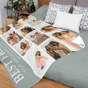 Custom Best Friends Gift Trendy Modern Photo Grid Fleece Blanket
