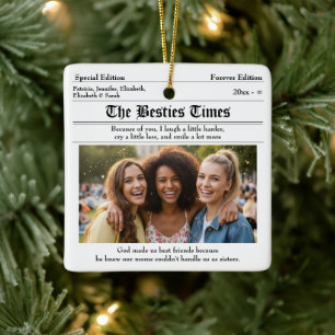 Custom Best Friends Newspaper 2 Photos Ceramic Ornament