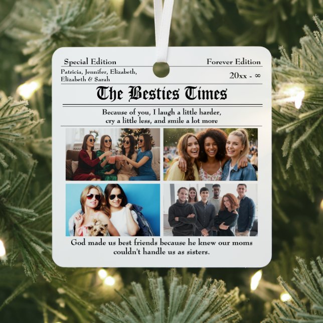 Custom Best Friends Newspaper Photo Collage Metal Tree Decoration (Insitu)