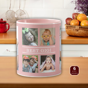 Custom Best Gigi Grandkids 6 Photo Collage Pink Mug