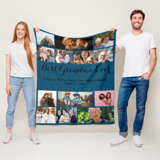 Custom Best Grandma Ever 12 Photo Collage Elegant Fleece Blanket