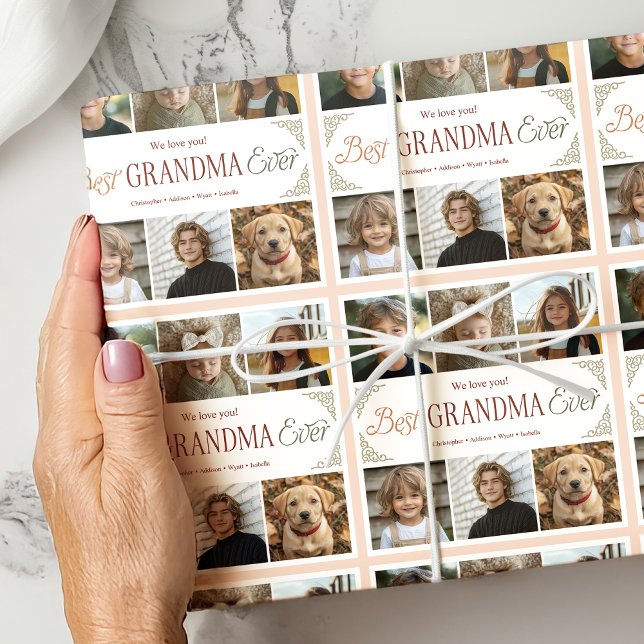 Custom Best Grandma Ever 6 Photo Collage Wrapping Paper (Creator Uploaded)