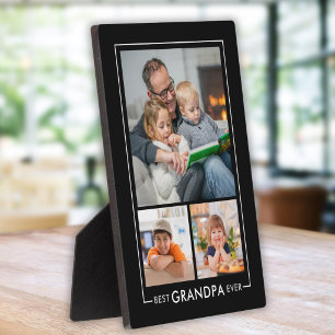 Custom Best Grandpa Ever 3 Photo Collage Black Plaque