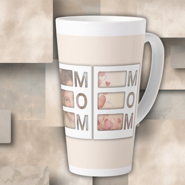 Custom best Mom 3 Photo Grid Birthday Keepsake Latte Mug (Creator Uploaded)