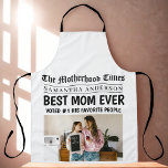 Custom "Best Mum Ever" Newspaper Headline Photo Apron<br><div class="desc">Celebrate your favourite mum with this hilarious and heartfelt custom apron! Styled like a newspaper front page, this unique gift features the bold headline "BEST MOM EVER", personalised with her name and a fun photo underneath. Whether she's cooking up a storm or just having fun in the kitchen, this apron...</div>