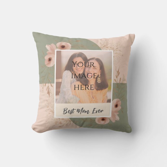 Custom “Best Mum Ever” Throw Pillow with Photo (Front)