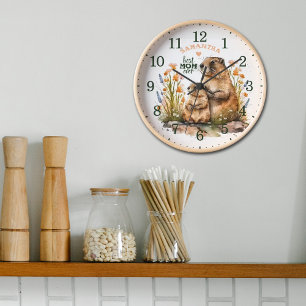 Custom Best Mum Ever Watercolor Marmots Wood Wall  Clock