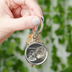 Custom Best Mum Ever Watercolor Wolf Family Key Ring