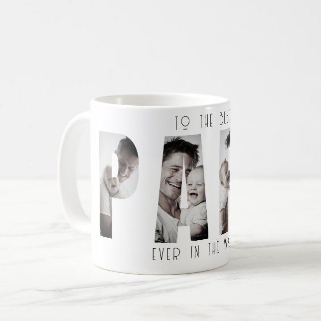 Custom Best Papa Ever Photo Collage Coffee Mug (Front Left)