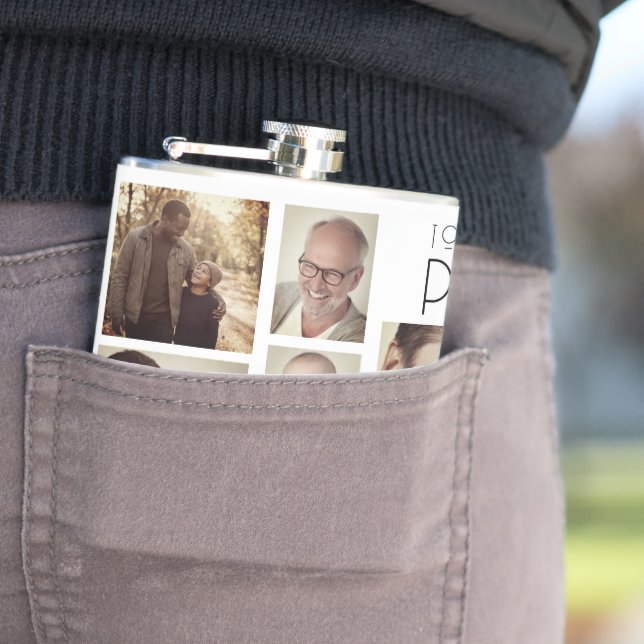 Custom Best Papa Ever Photo Collage Hip Flask (In Situ)