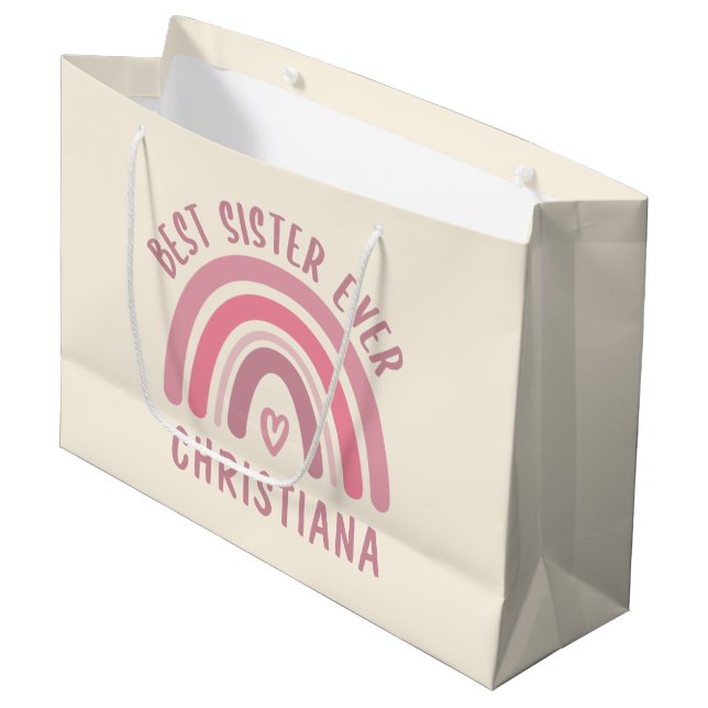 Custom Best Sister Ever Cute Rainbow Sister Gifts Large Gift Bag (Front Angled)