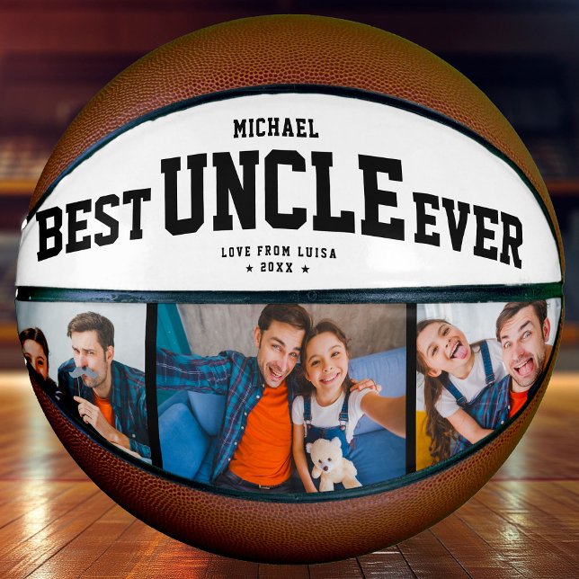 Custom BEST UNCLE EVER Modern Cool Family 3 Photo Basketball (Creator Uploaded)