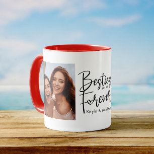 Custom Besties Forever BFF Modern Script Photo Coffee Mug