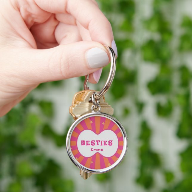 Custom Besties Forever Heart Keychain (Hand)