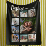 Custom Besties Photo Collage Fleece Blanket<br><div class="desc">Give your bestie a gift they’ll never forget with a personalised photo collage blanket. Featuring 9 of your favourite memories,  'BESTIES' white text,  and both your names over a classic black background,  this modern blanket is perfect for Galentine's Day,  birthdays,  Christmas,  or any special day. Order yours today.</div>