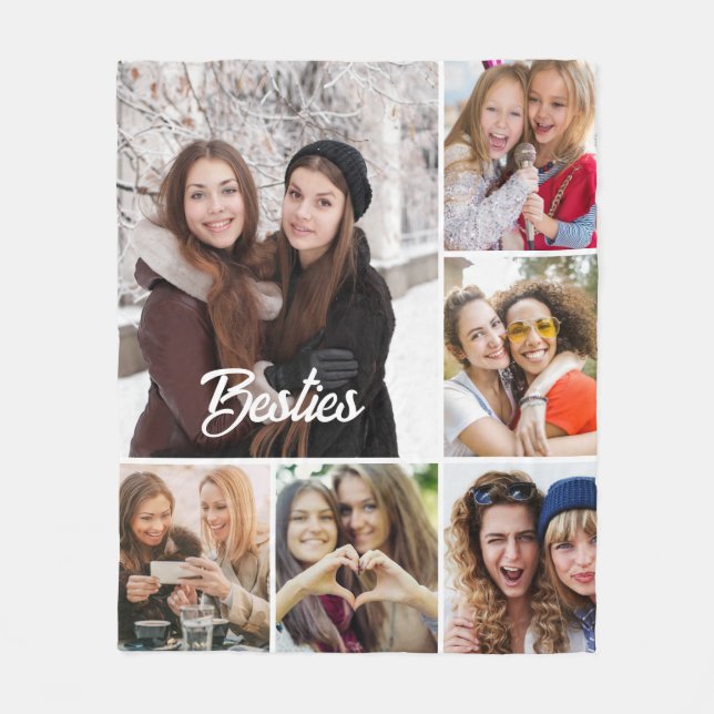 Custom "Besties" Photo Collage  Fleece Blanket (Front)