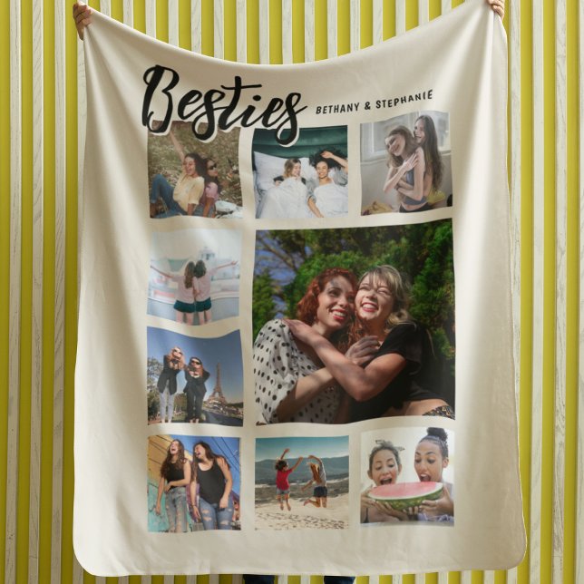 Custom Besties Photo Cream Collage Fleece Blanket (Creator Uploaded)