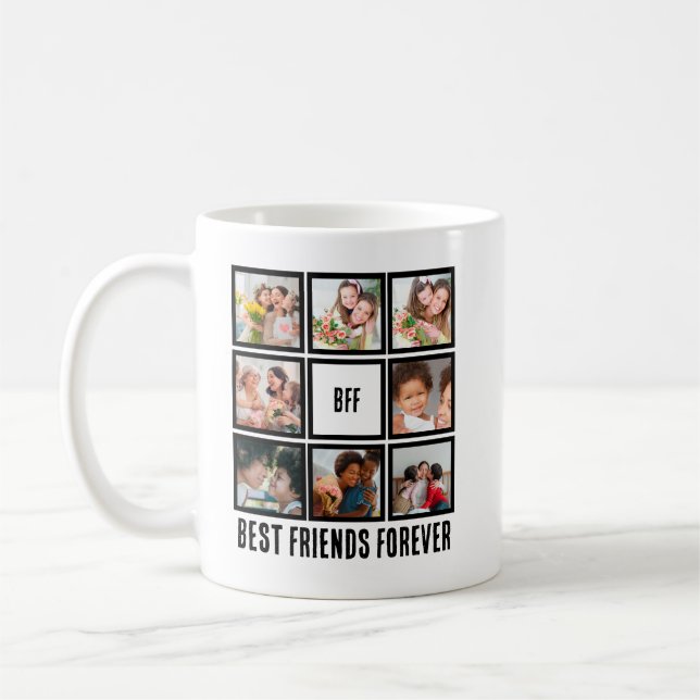 Custom BFF Best Friends Forever 8 Photo Collage Coffee Mug (Left)
