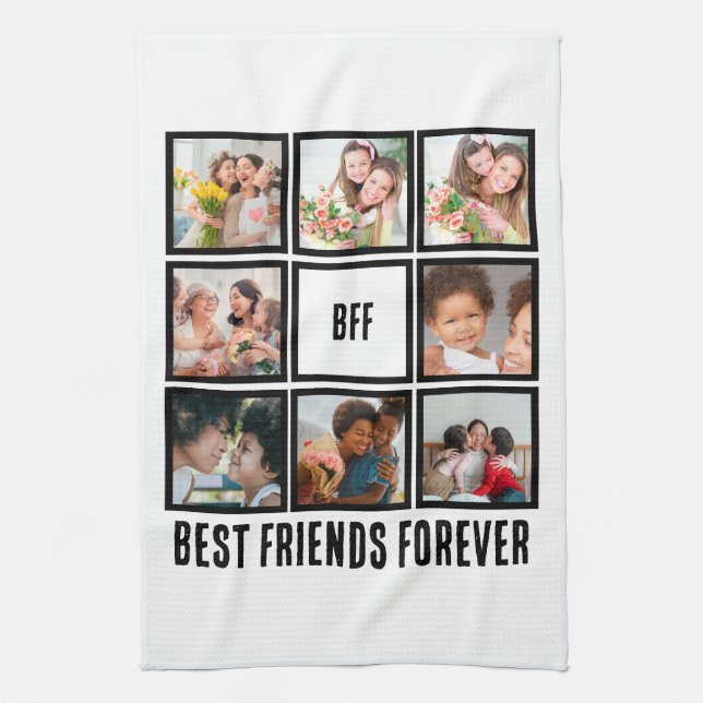 Custom BFF Best Friends Forever 8 Photo Collage Tea Towel (Vertical)