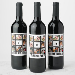 Custom BFF Best Friends Forever 8 Photo Collage  Wine Label