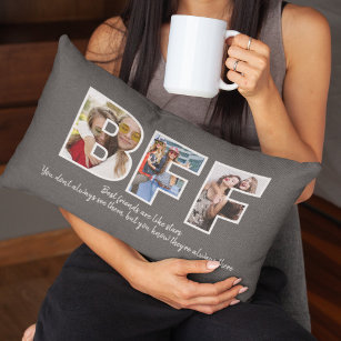 Custom BFF Besties Best Friends Photo Collage Grey Lumbar Cushion