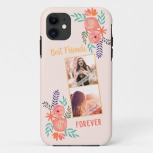 Custom BFF Photo Coral Pink Watercolor Flower  Case-Mate iPhone Case
