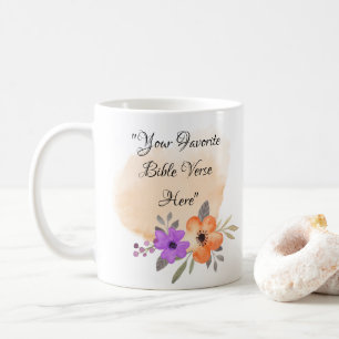 Custom Bible Verse on Peach Background and Flower Coffee Mug