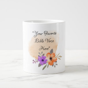 Custom Bible Verse on Peach Background and Flower Large Coffee Mug