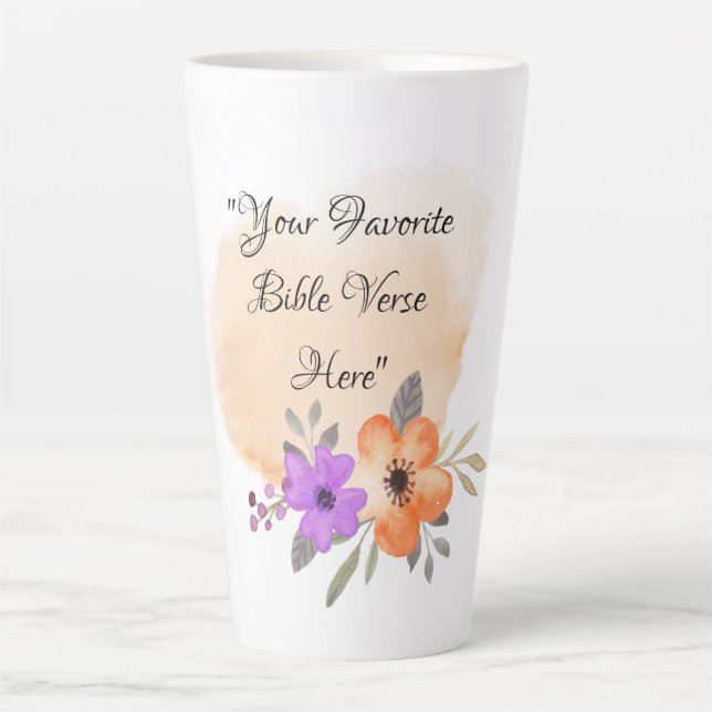Custom Bible Verse on Peach Background and Flower Latte Mug (Front)