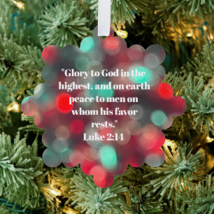 Custom Bible Verse Red And Green Sparkle Christmas Tree Decoration Card