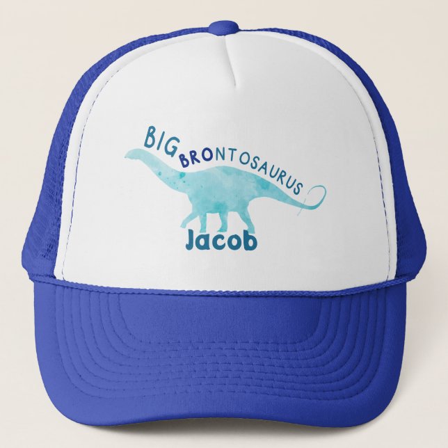 Custom Big Brontosaurus Dinosaur Baby Brother Trucker Hat (Front)