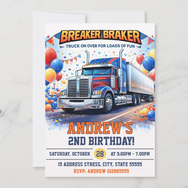Custom Big Rig Semi-Trucks Birthday party Invitation (Front)