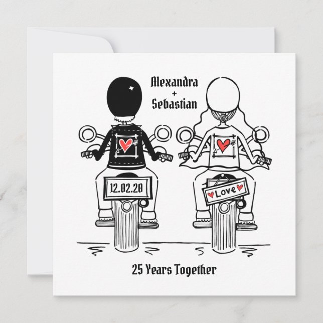 Custom Biker Motorcycle Wedding Anniversary Invitation (Front)