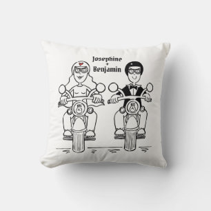 Custom Biker Motorcycle Wedding Gift Throw Cushion