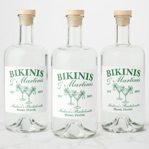 Custom Bikinis and Martinis Bachelorette Party Liquor Bottle Label