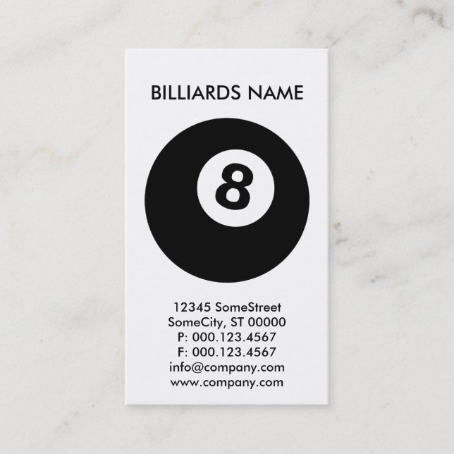 custom BILLIARDS business Card (Front)