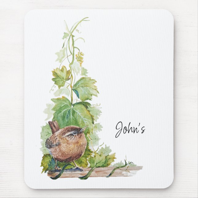 Custom Bird Watching Journal for Birders Wren Bird Mouse Pad (Front)
