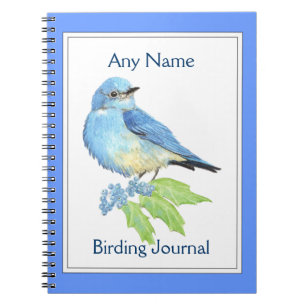 Custom Birding Journal Watercolor Blue Bird